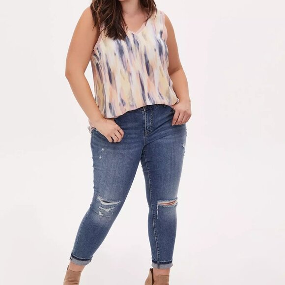 Torrid 2X Georgette Tank Top | Stripe White | Chiffon Trim | Plus Size 2X - Picture 4 of 16